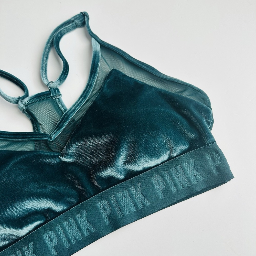 Victoria's Secret PINK Ultimate Lightly-Lined Velvet Sports Bra Size Small Teal